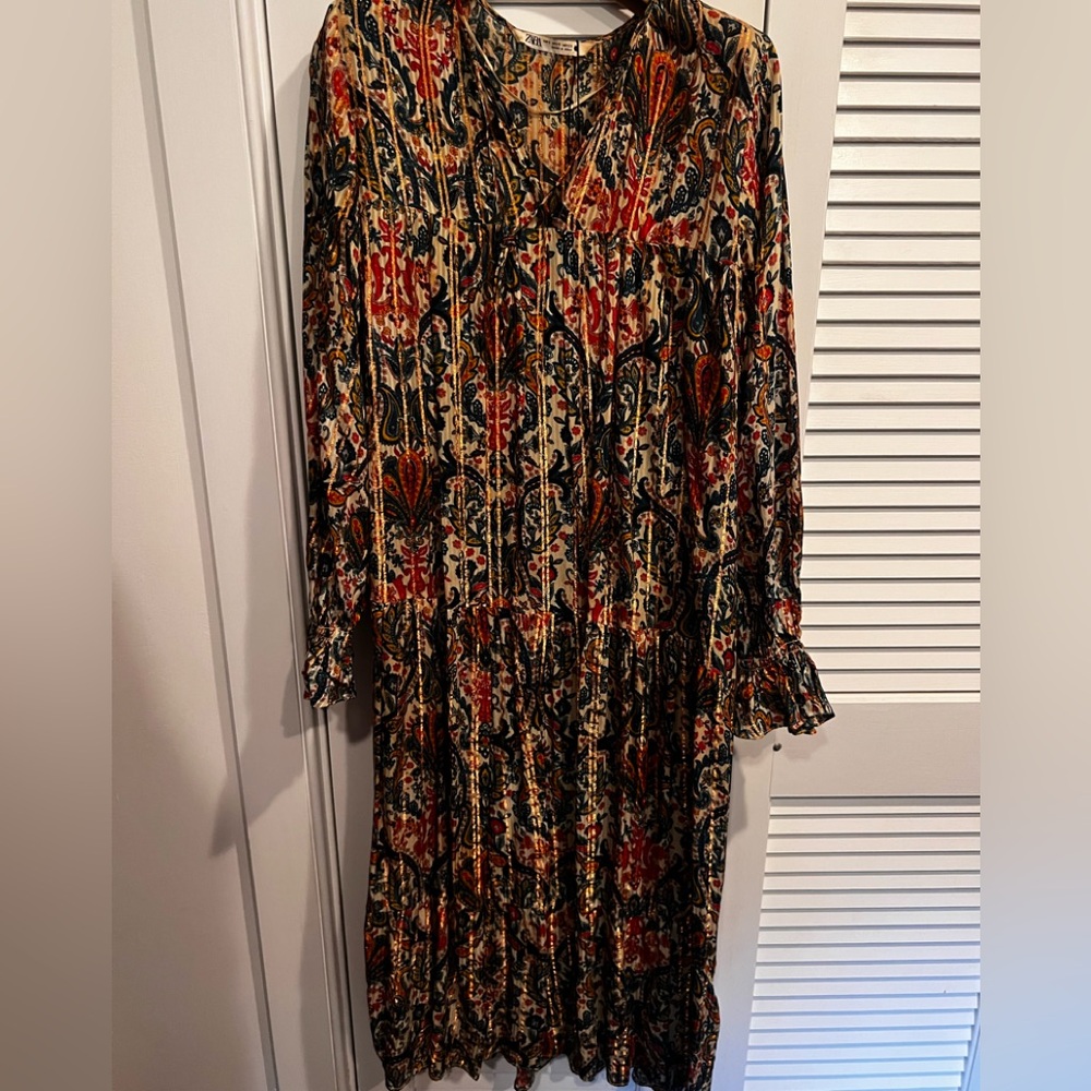 Zara Kaftan Paisley Midi Dress in Multicolor